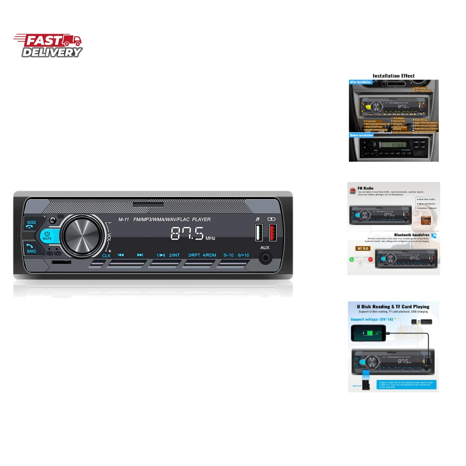 Single Din Car Stereo with Bluetooth 5.0 Hands Free Calling Voice Control Car…