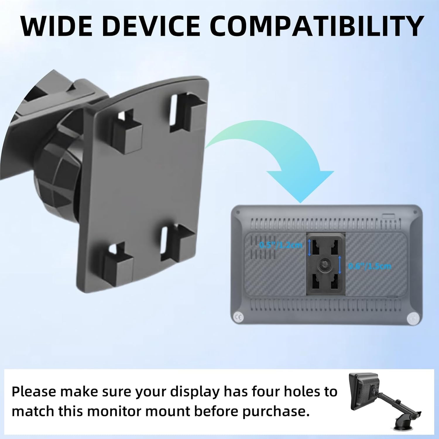 Flexible Dashboard Suction Cup Mount for 4.3”-10.26” Carplay & GPS Devices