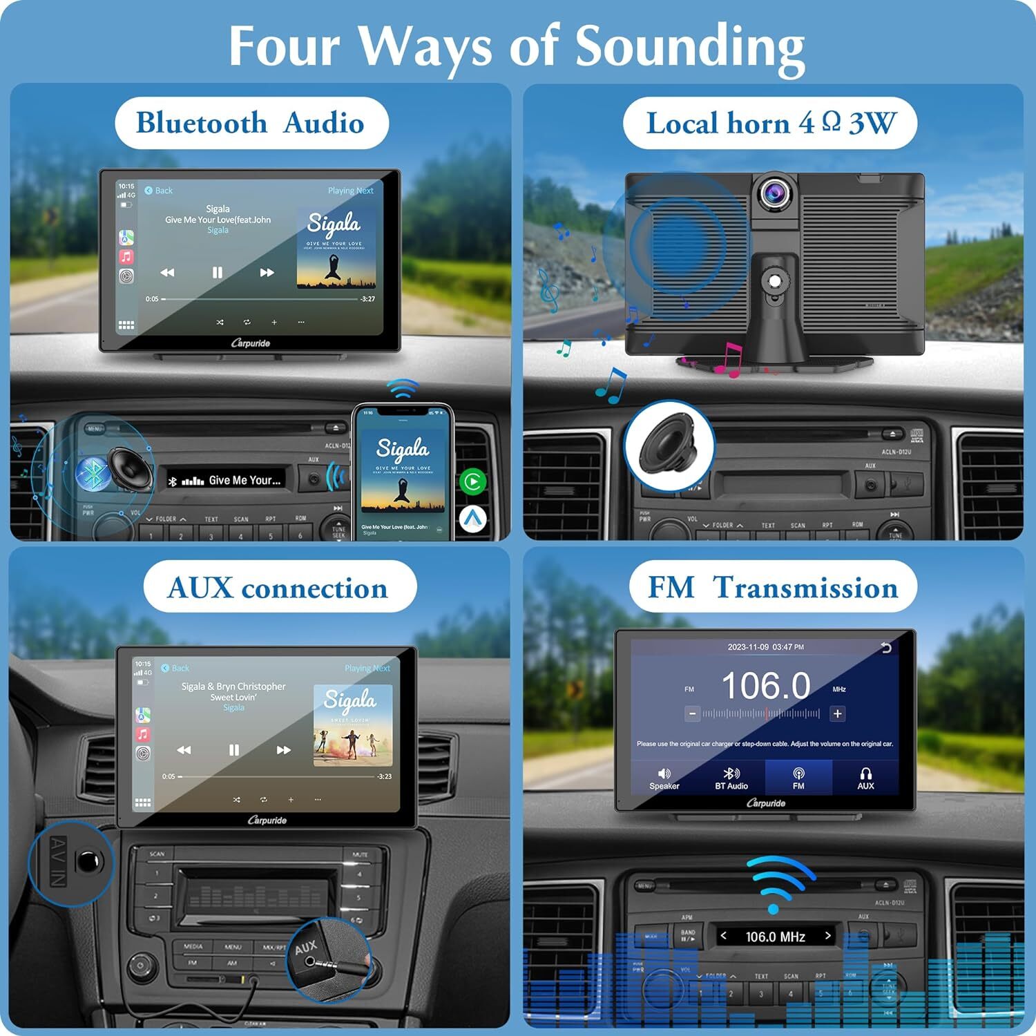 Carpuride 9”Wireless Apple Carplay Android Auto Touch Car Screen With Dash Cam