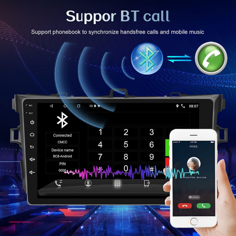 Apple Carplay Android15 Car Stereo GPS Radio Camera For Toyota Corolla 2009-2013