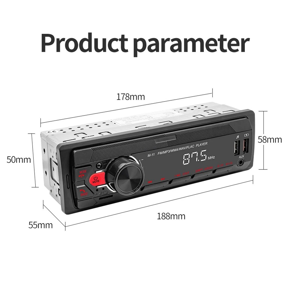 MP3 Player One DIN Car Stereo Radio Audio In-Dash Bluetooth FM AUX