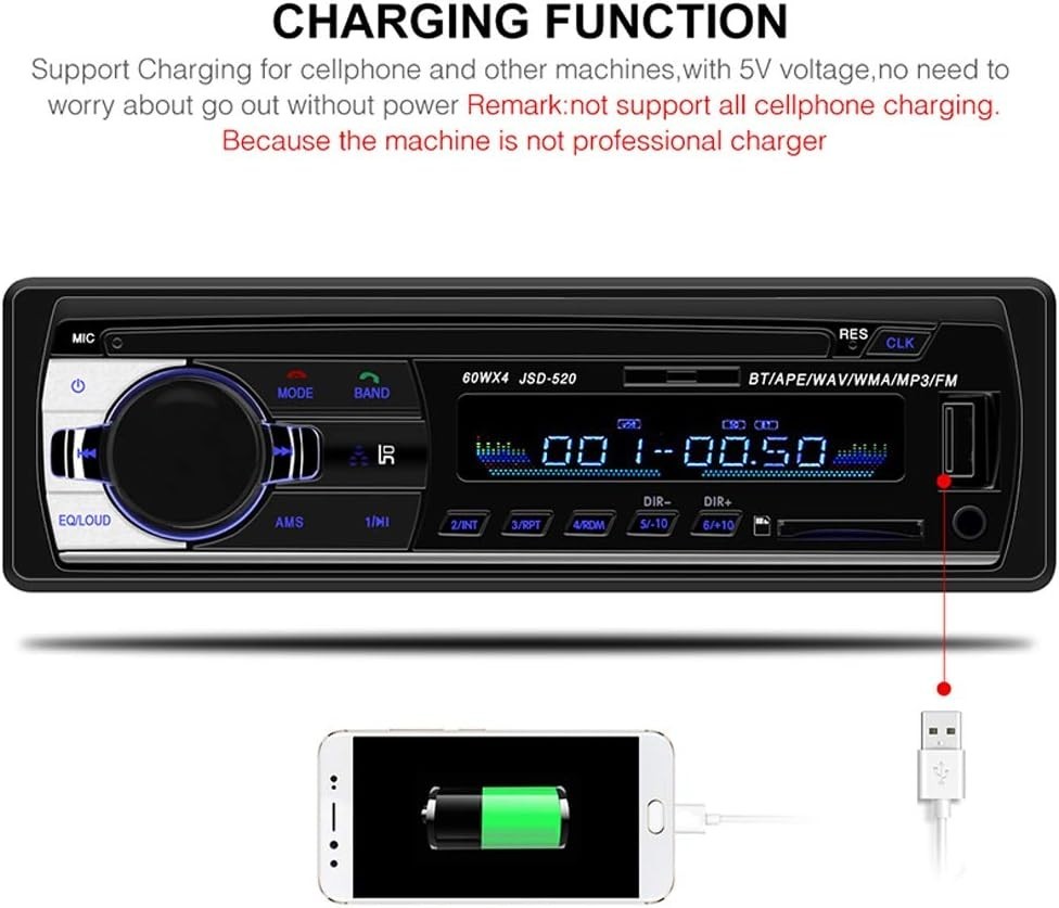 1 Din Bluetooth Audio Receiver with RDS, Dual USB, and AUX Input – Compact Fit