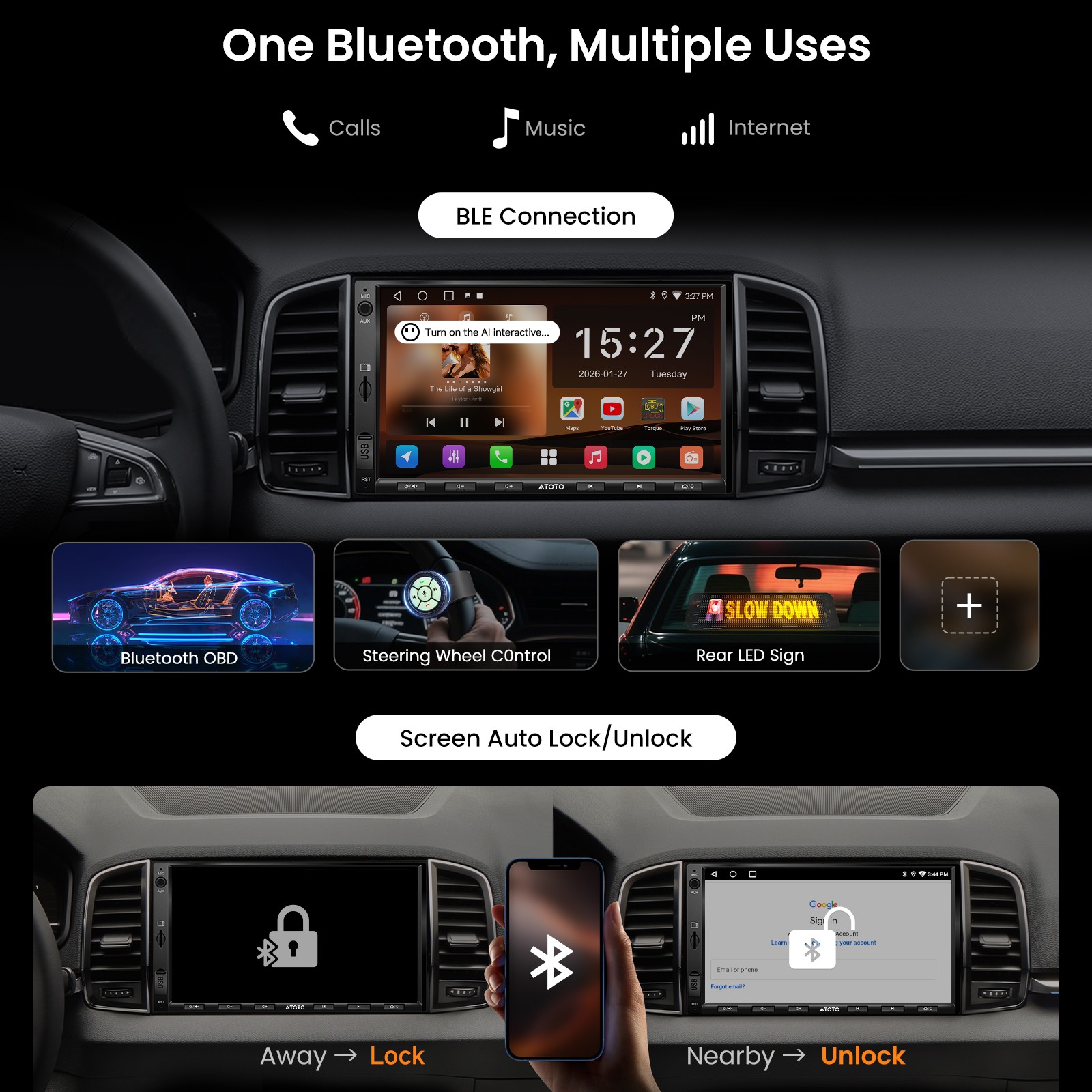 ATOTO 7″ A6PF 2DIN Car Stereo GPS Track Navi Radio Wireless Android Auto CarPlay