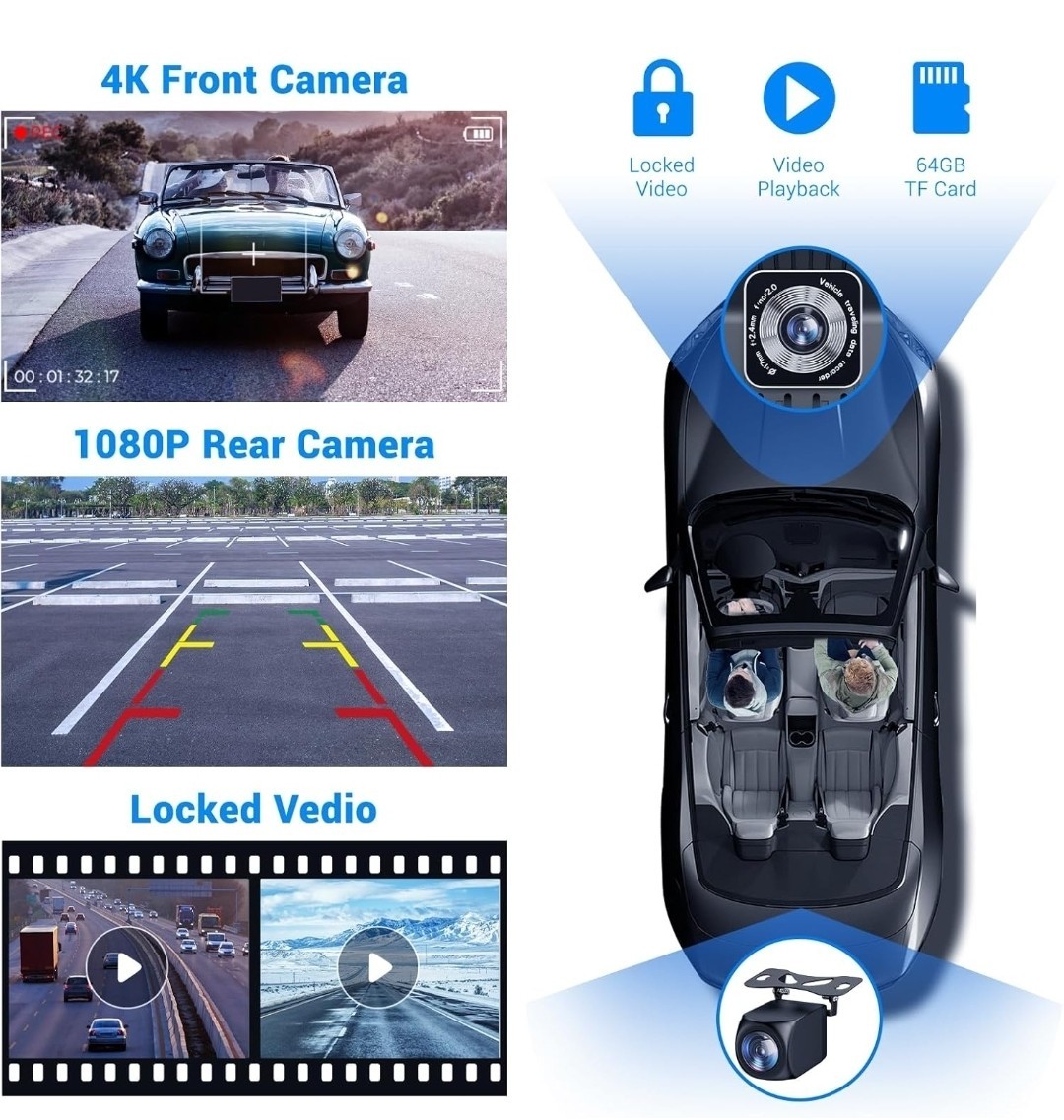 Wireless Apple Carplay Screen for Car 4K Dash Cam, 9″ Portable Carplay