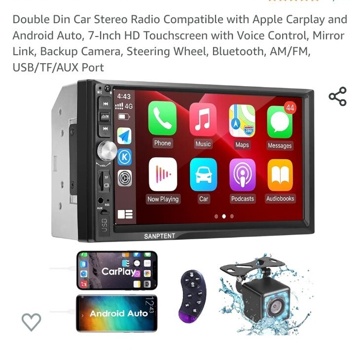 SANPTENT Double Din Car Stereo Radio Compatible with Apple Carplay and…