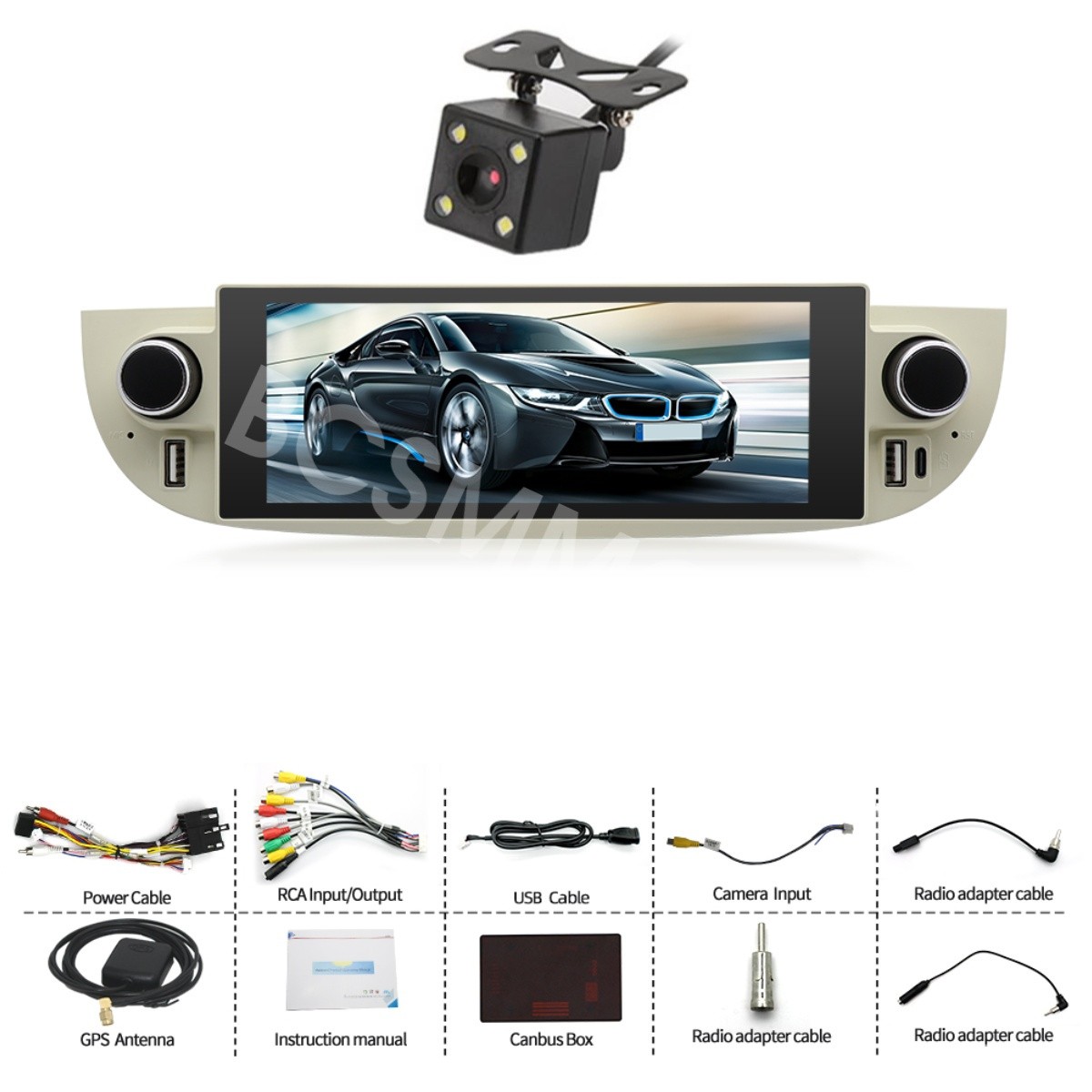 Touch Screen Car Stereo Radio Head Unit Fit For Fiat 500 2007-2015 W/Free Camera