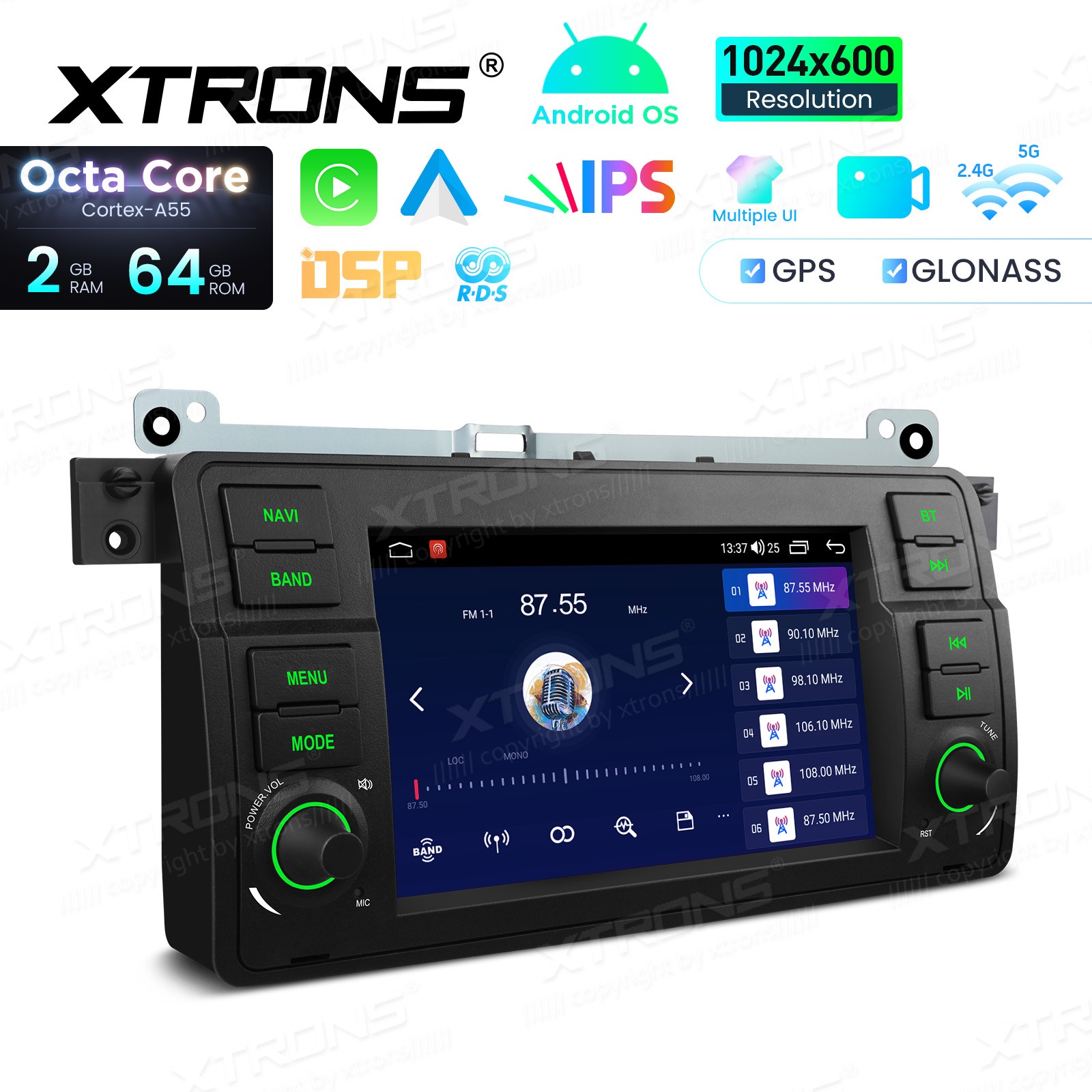 for BMW E46 325i 330i Android 14 Car Radio 7″ IPS Octa Core Wireless CarPlay 64G