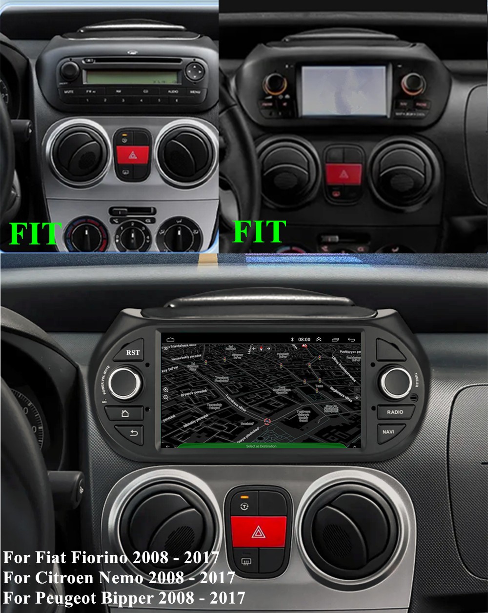 For 2008-2017 Fiat Fiorino Car Multimedia Stereo Player Mirror Link Navi SWC