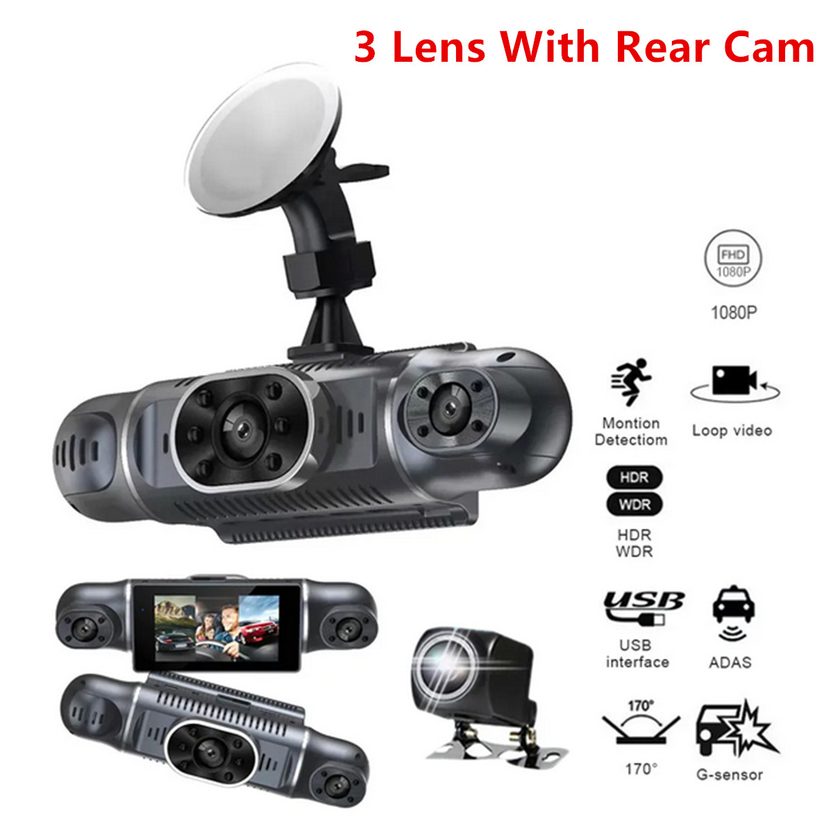 Dash Cam 4 Channel Driving Recorder Car DVR Front Left Right Rear Night Vision