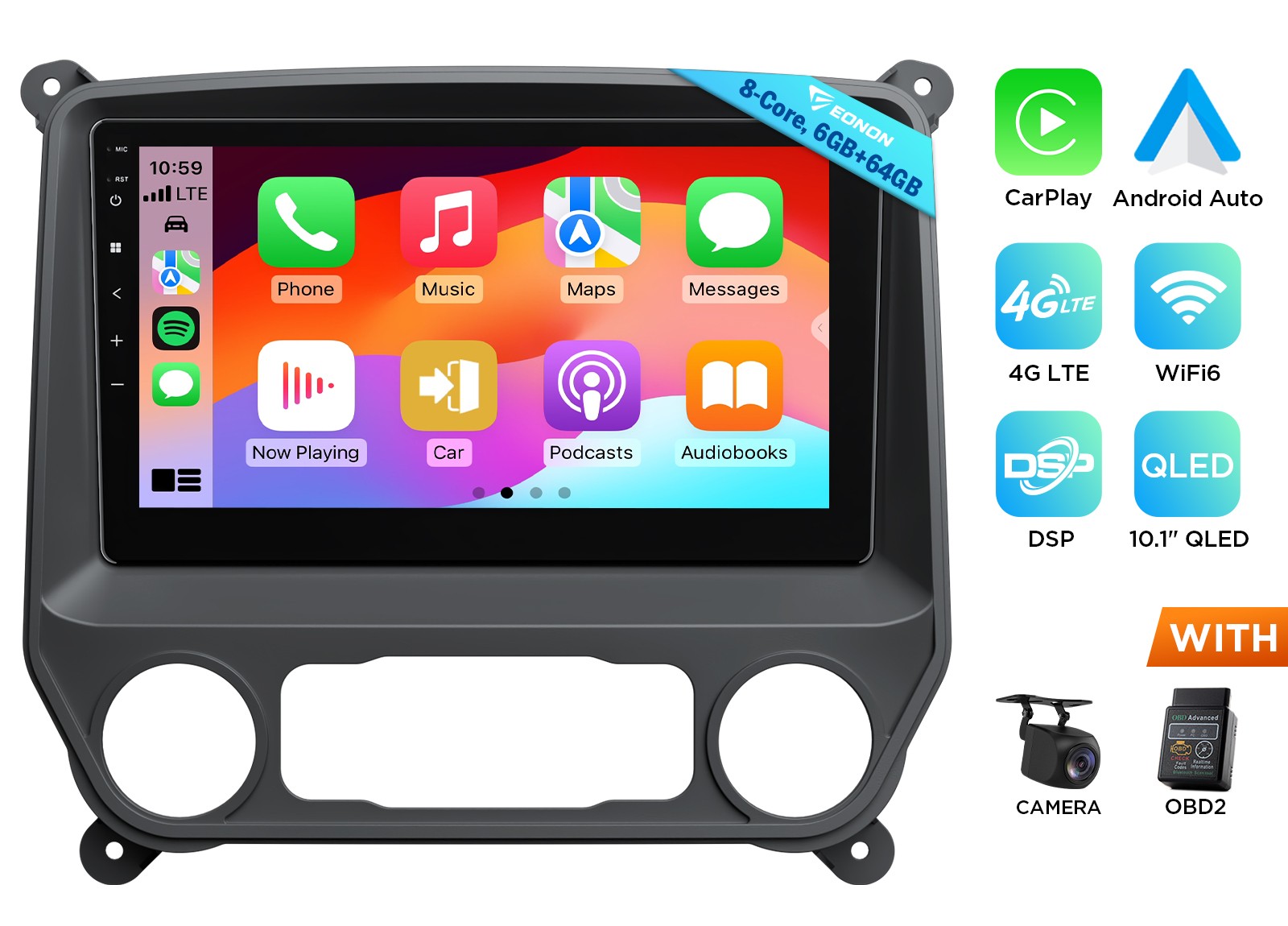 10.1 inch QLED 6+64 Android for Chevy Silverado 14-18 Car Stereo CarPlay In Dash