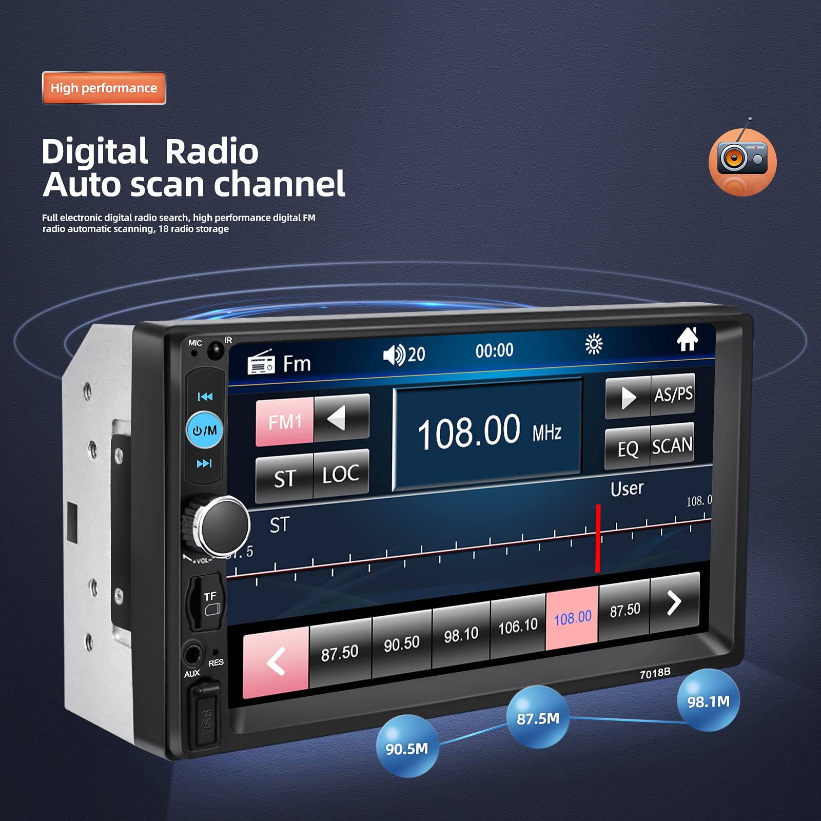 Double Din Bluetooth Car Stereo 7 inch HD Touch Screen Car Radio with Backup Cam