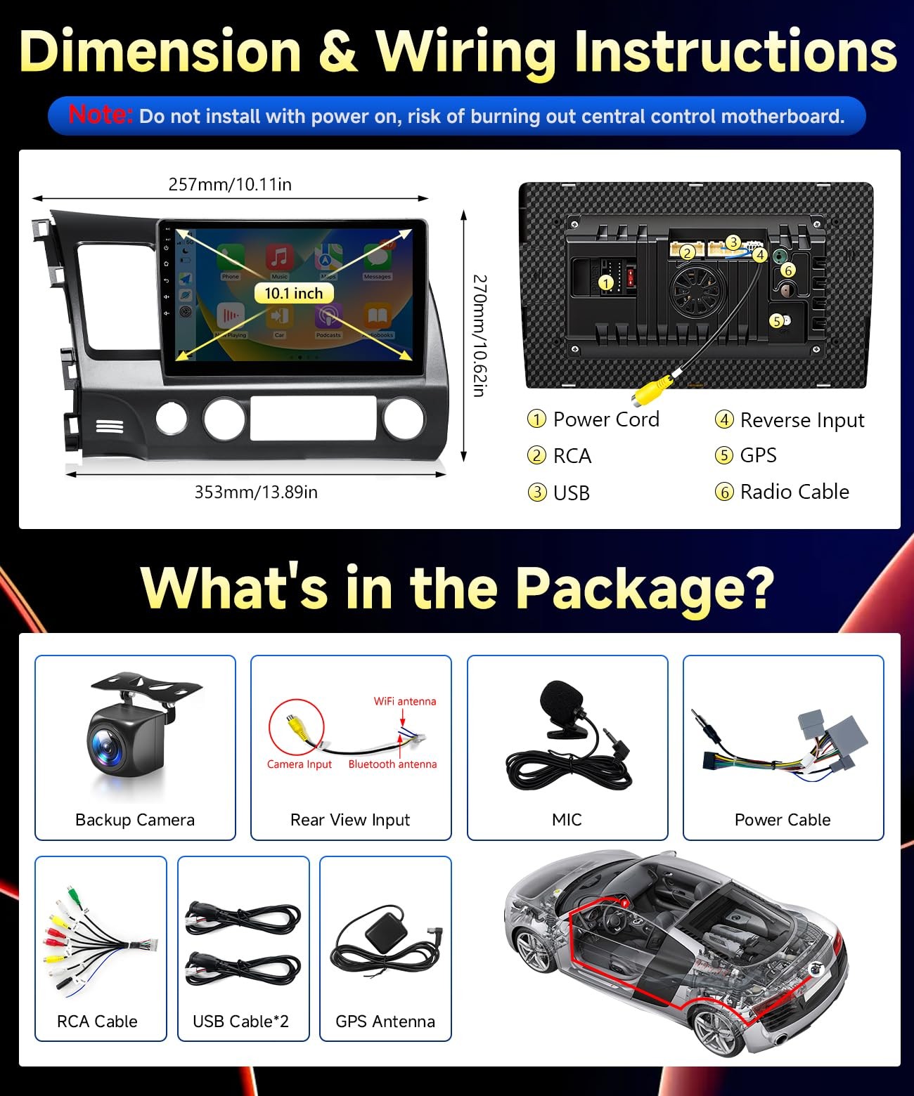 VQU Car Stereo Honda Civic 2006-2011 Android 13 10.1IN 8-Core 4/64GB