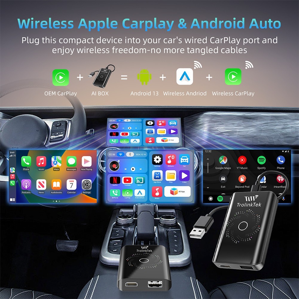 3 in 1 Ai Box Carplay/Android Auto Wireless Adapter Video Box Netflix-YouTube