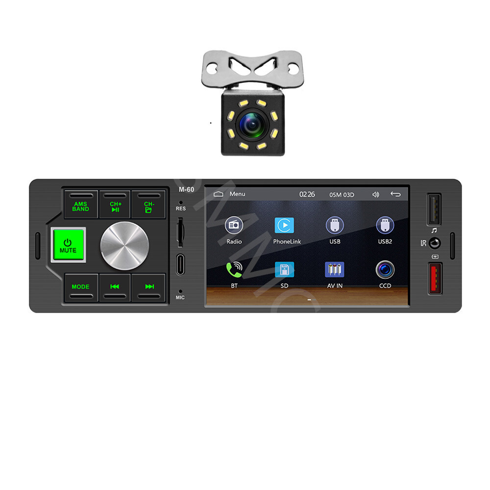 Touch Screen 1Din Car Radio For Apple CarPlay Android Auto W/8LED Rear Camera