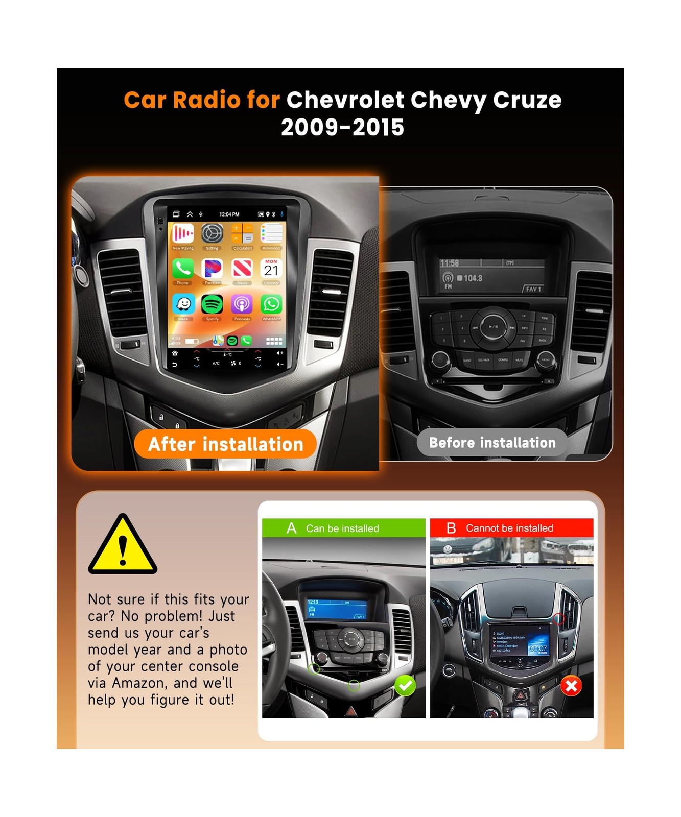 6G+128G Android 15 Car Stereo for Chevrolet Chevy Cruze 2009-2015 with Wirele…