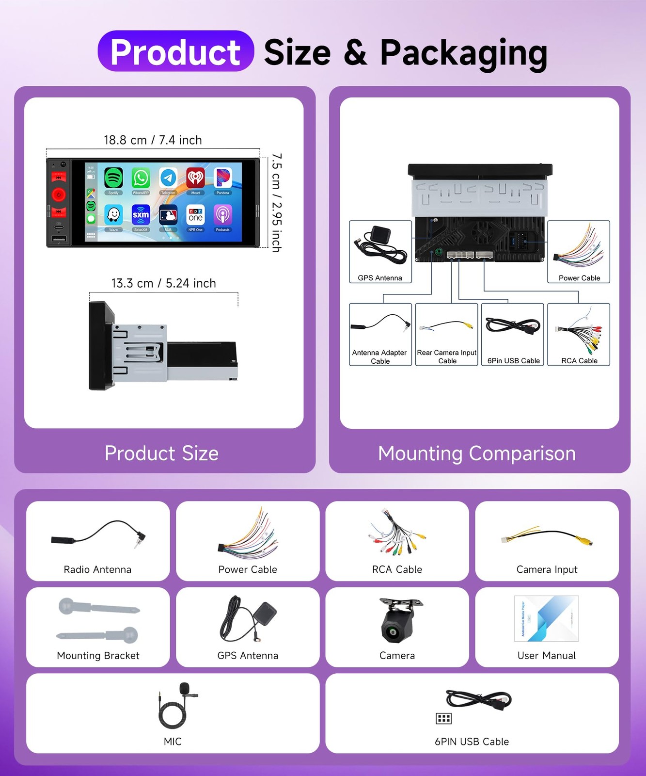 6 Inch Single Din Car Stereo, Android 15 Car Radio 4G+64G, Wireless Carplay &…