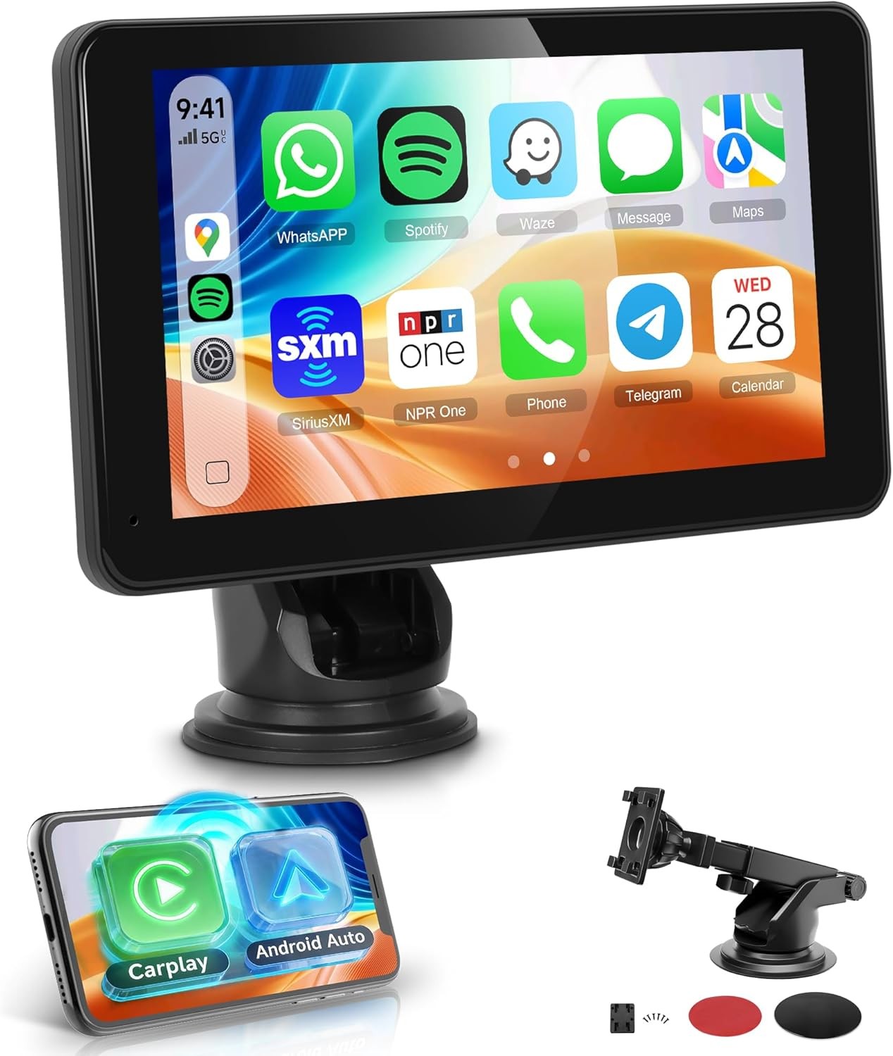 7″ PND Portable Car Player Wireless CarPlay Android Auto BT with Rearview Camera