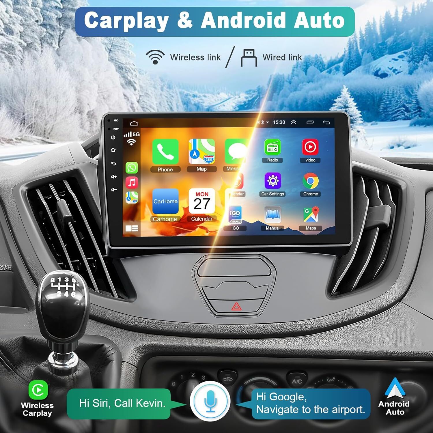 Apple Carplay For 2015-2019 Ford Transit 150 250 350 Car Stereo Radio GPS Camera