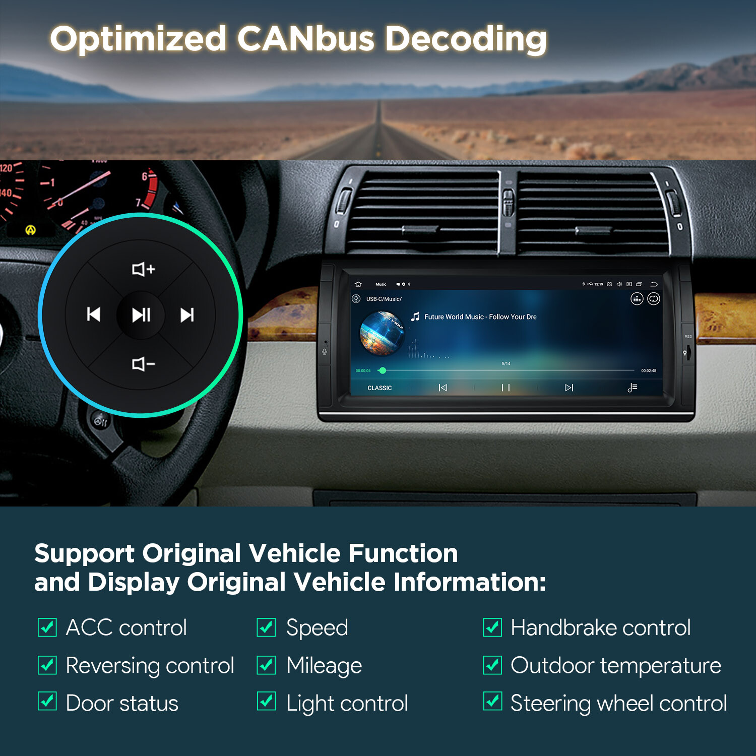 9″ QLED For BMW X5 E53 Android Qualcomm 8Core 256G Car Play GPS Radio Stereo Nav