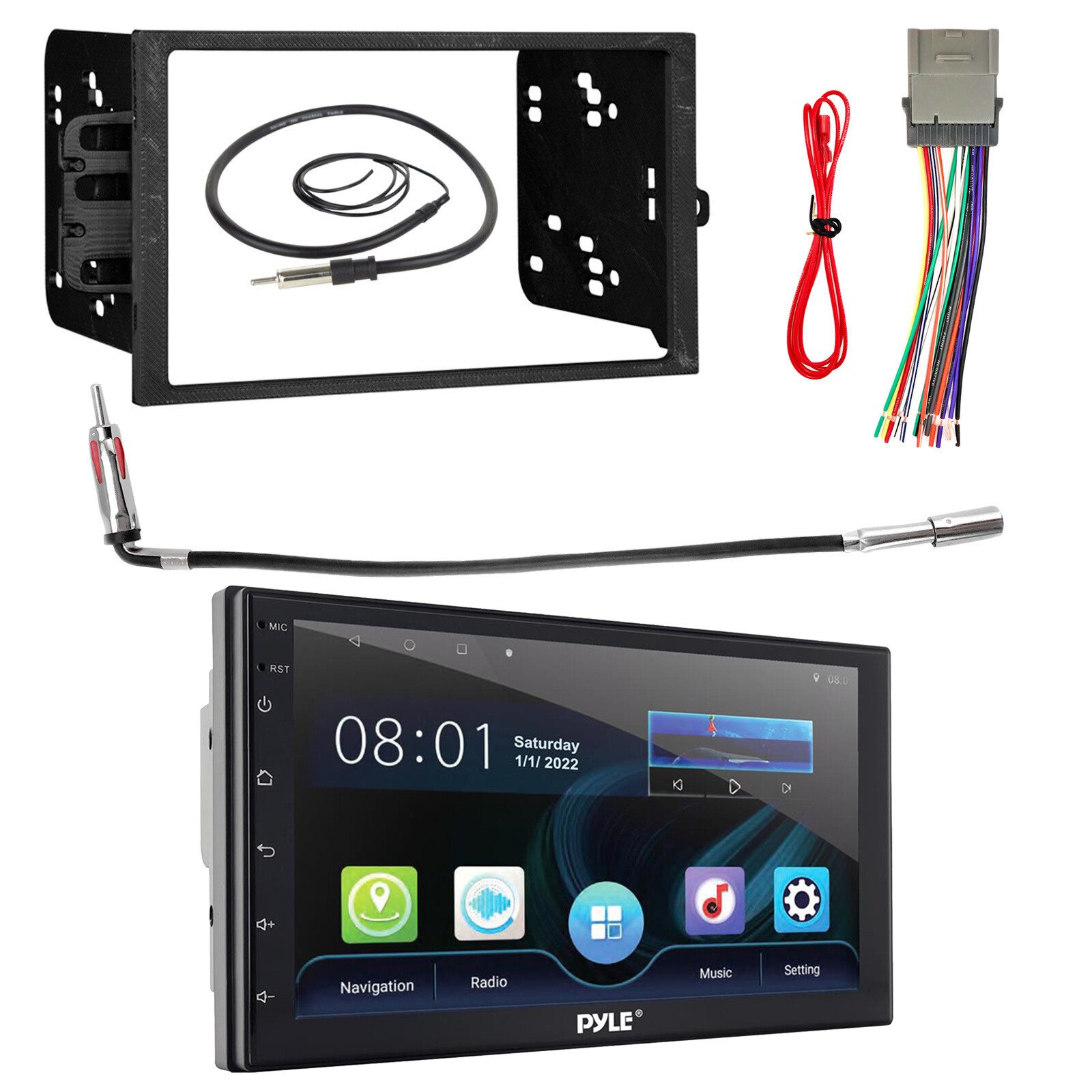Pyle PLINTBL7 2-Din USB Car Receiver Package With Install Kit For GM Vehicles