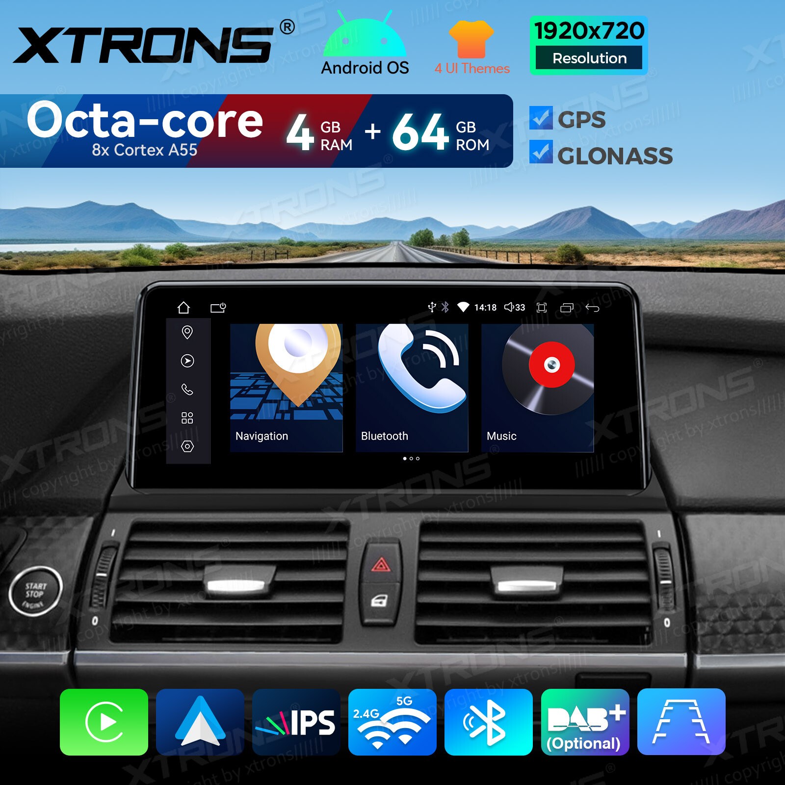 10.25″ Android 12 Car GPS Radio Stereo Navi 64G BT for BMW X5 X6 E70 E71 CIC CCC