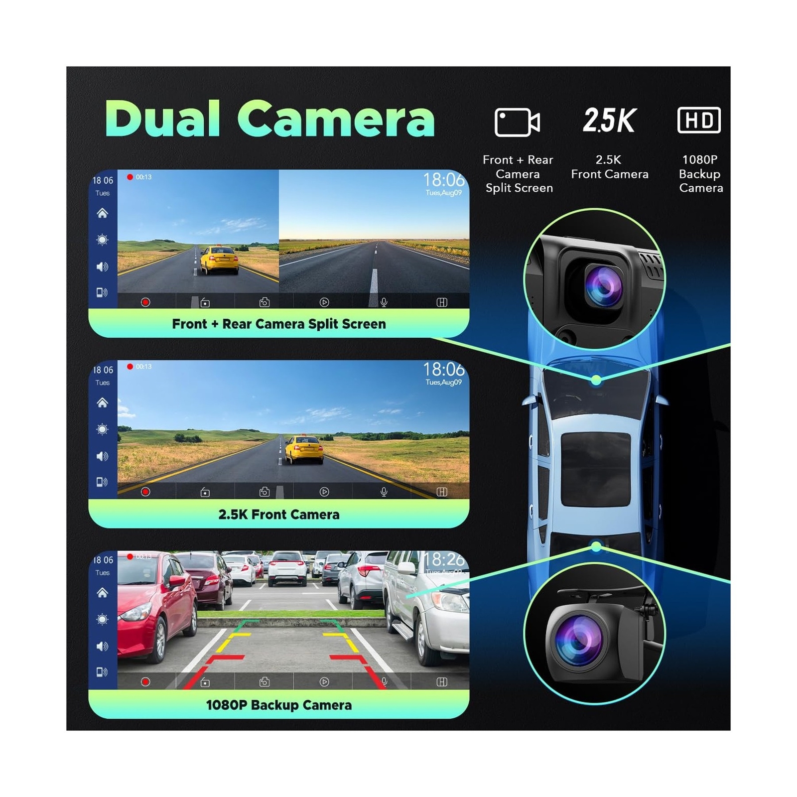LAMTTO 9.26″ Wireless Car Stereo Apple Carplay with 2.5K Dash Cam, 1080P Back…