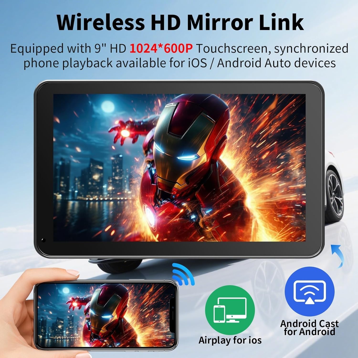 Portable 9” HD CarPlay & Android Auto Screen – Hands-Free Convenience on the Go