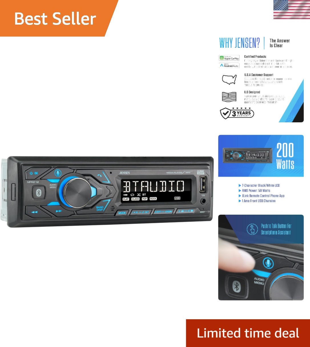 Elegant Single DIN Car Stereo with 7-Character LCD and Voice Assistant Options