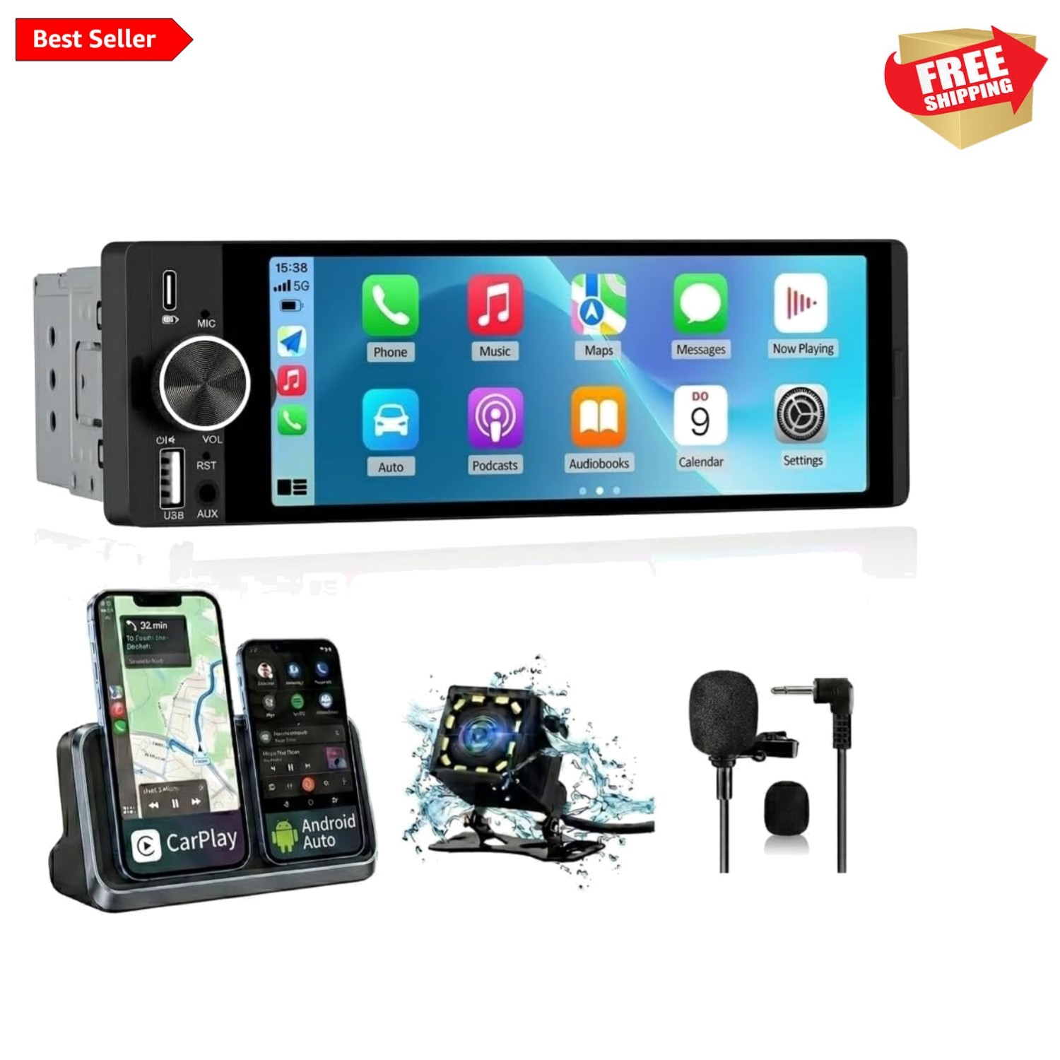 Advanced 6.36” Car Stereo with Wireless CarPlay, Bluetooth & EQ Controls