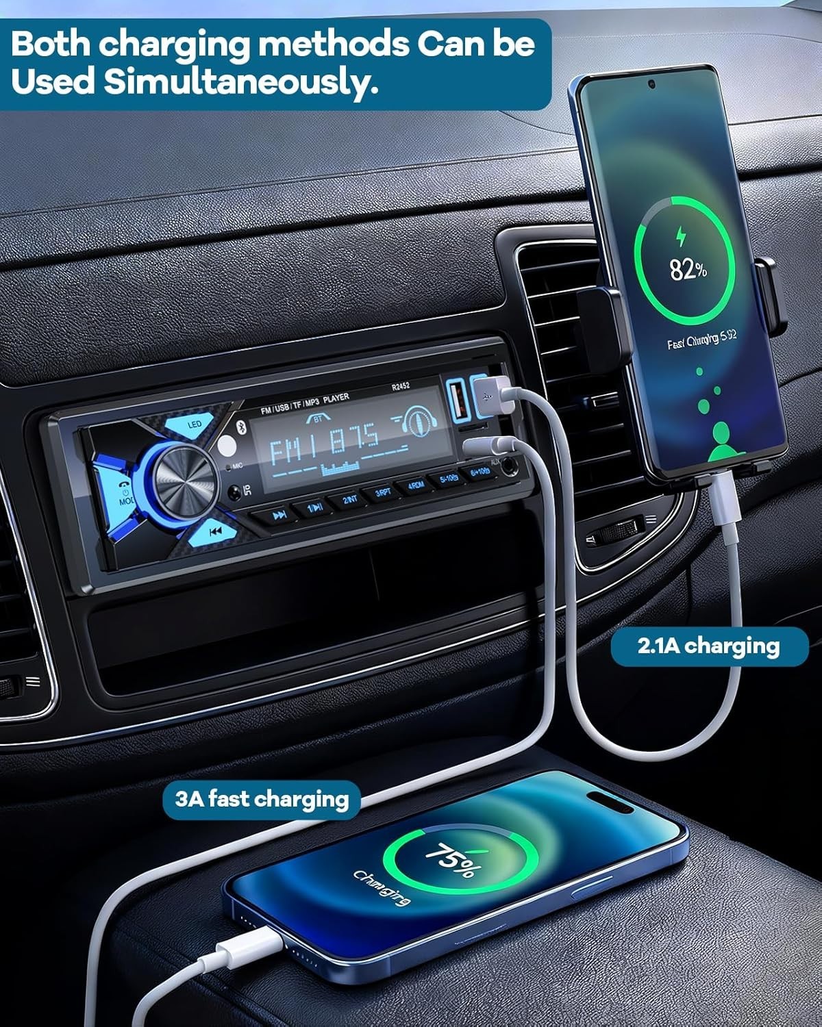 Car Radio with Type-C Charging & Colorful LED Lights for a Modern Ride