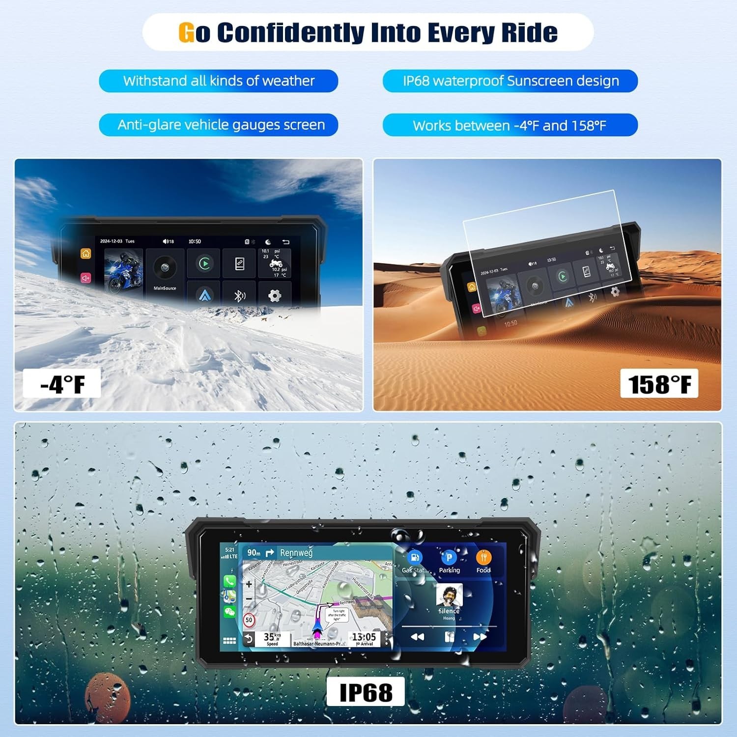 8.1 Inch IPS Waterproof Portable CarPlay Screen for Motorcycle with Wireless …