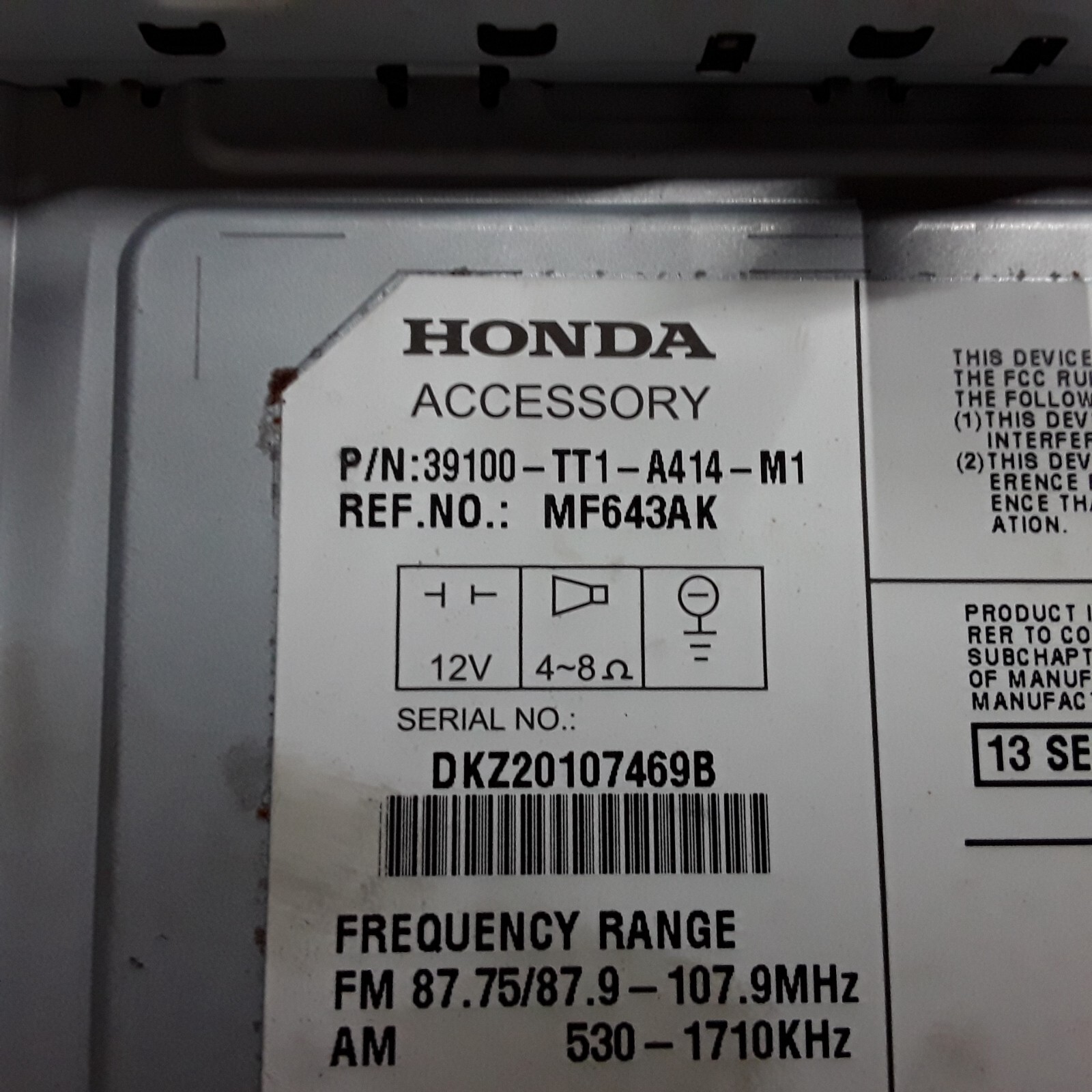 13 2013 Honda Civic MX hybrid AM FM XM CD radio receiver OEM 2XC8 39100-TT1-A414