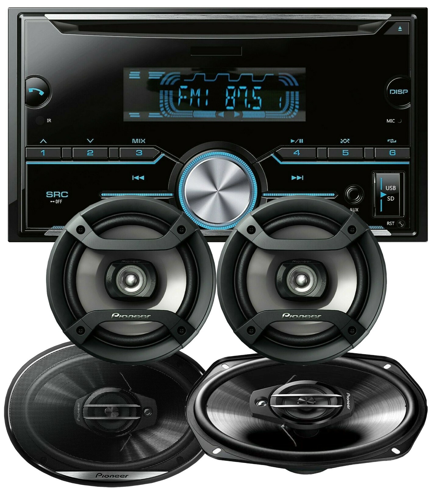 2x Pioneer 6×9″ & 2x 6.5 Speakers Double DIN CD/MP3 Bluetooth Car Receiver 75xW