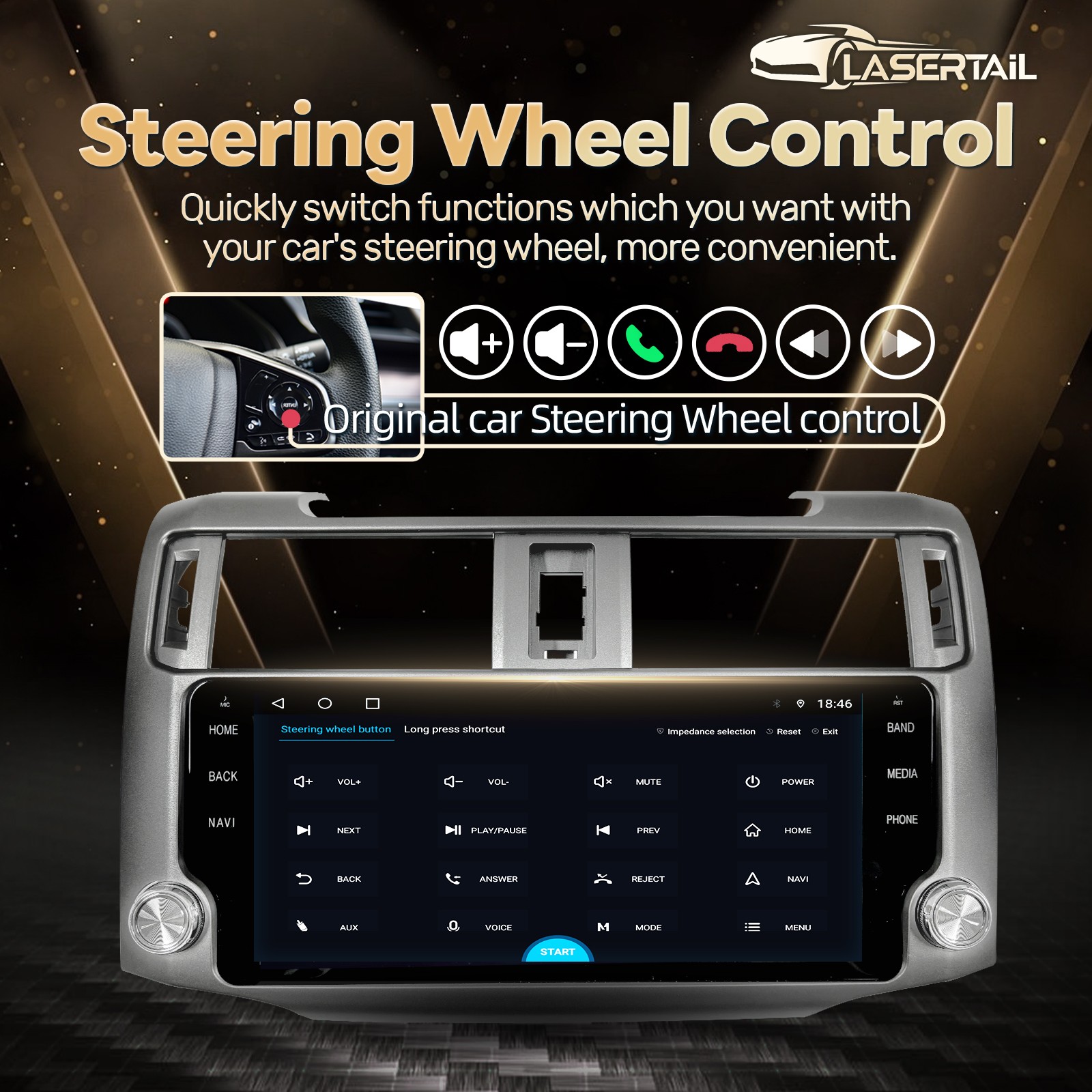 10.33″ Carplay Stereo Radio Head Unit For Toyota 4Runner 2010-2019 Tesla Style