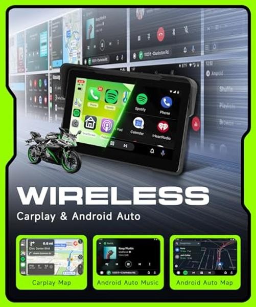Motorcycle CarPlay Screen Portable Wireless Carplay Android Auto for 7 Inch