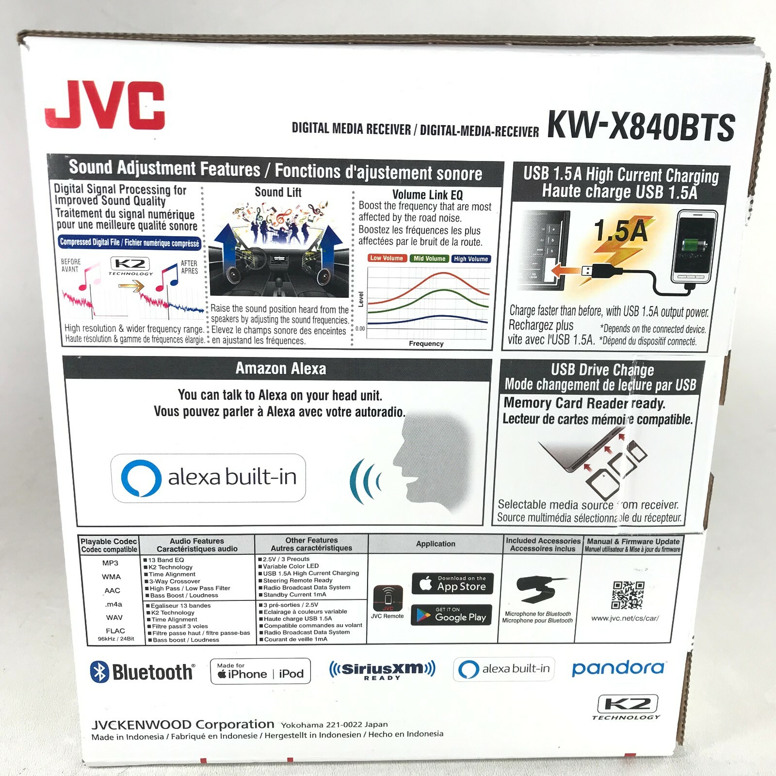 JVC KW-X840BTS Bluetooth Media 200w Car Stereo iPhone Android XM AM FM USB Aux