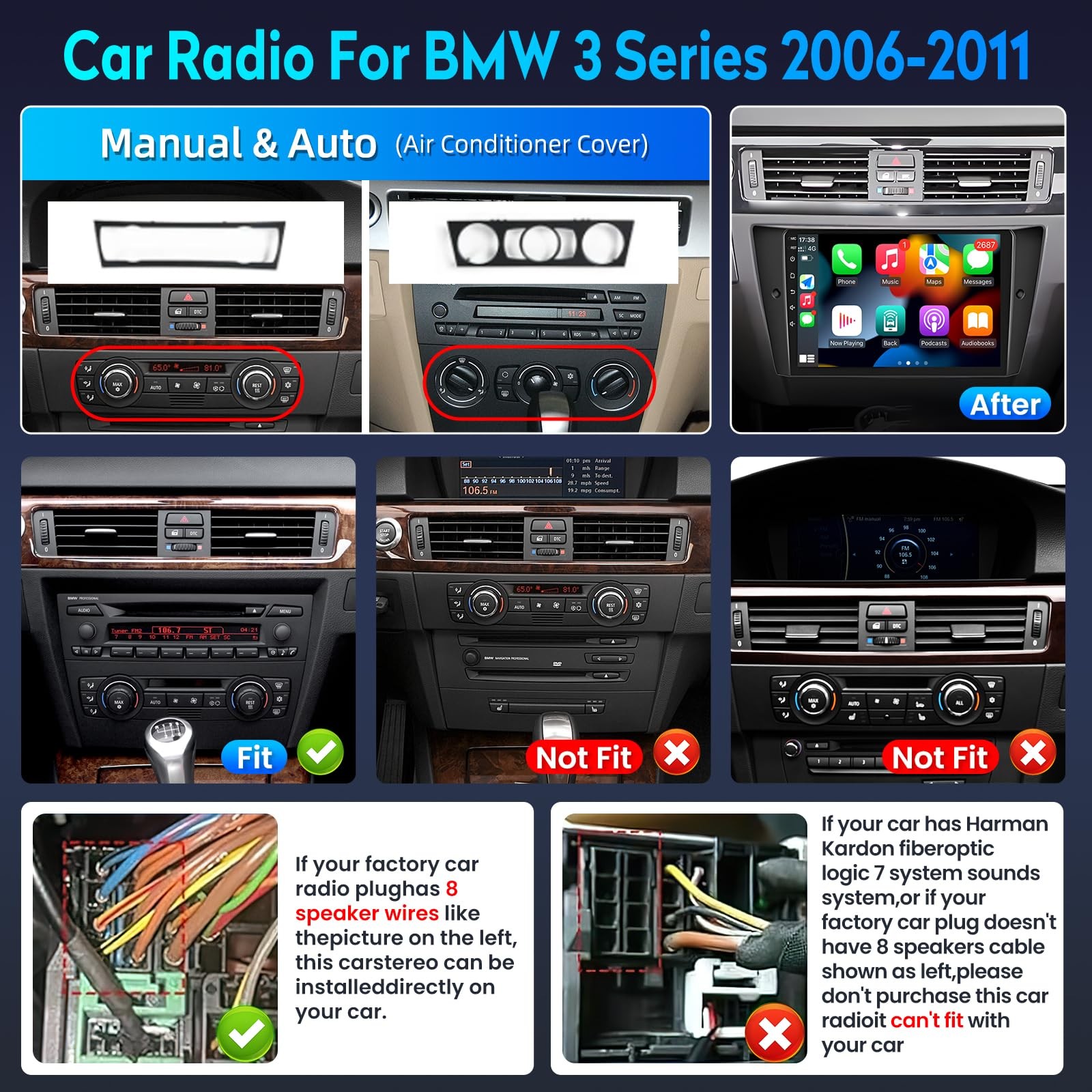 8core for 2005-2011 BMW3 E90 325i 328i CarPlay Android Car Stereo Radio 1280*800