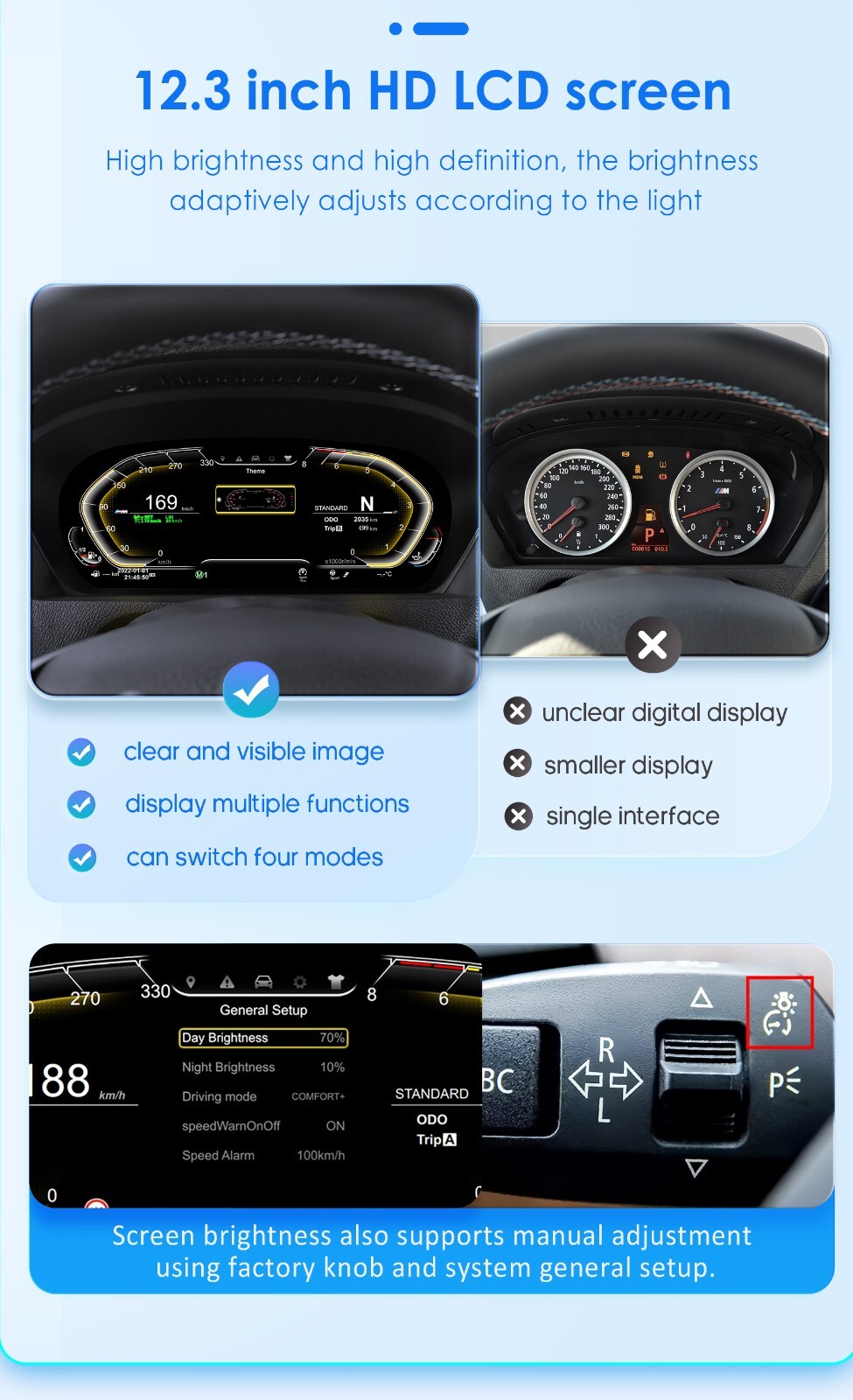 12.3″ LCD Digital Cluster Multifunctional Speedometer For BMW X5 E70 2007-2013