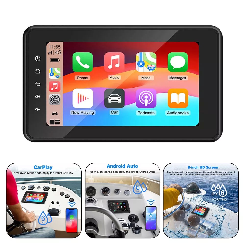 8″ Waterproof Marine Multimedia Player with Wireless Carplay and Android Auto