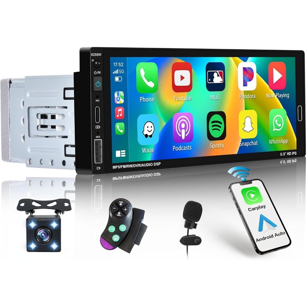 6.9 Single Din Car Stereo Wireless CarPlay Bluetooth touchscreen Radio USB