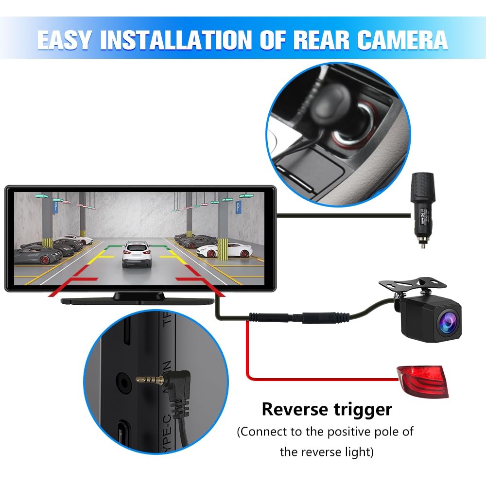 Portable Wireless CarPlay Screen for Car with 4K Dash Cam+1080P Backup Camera…