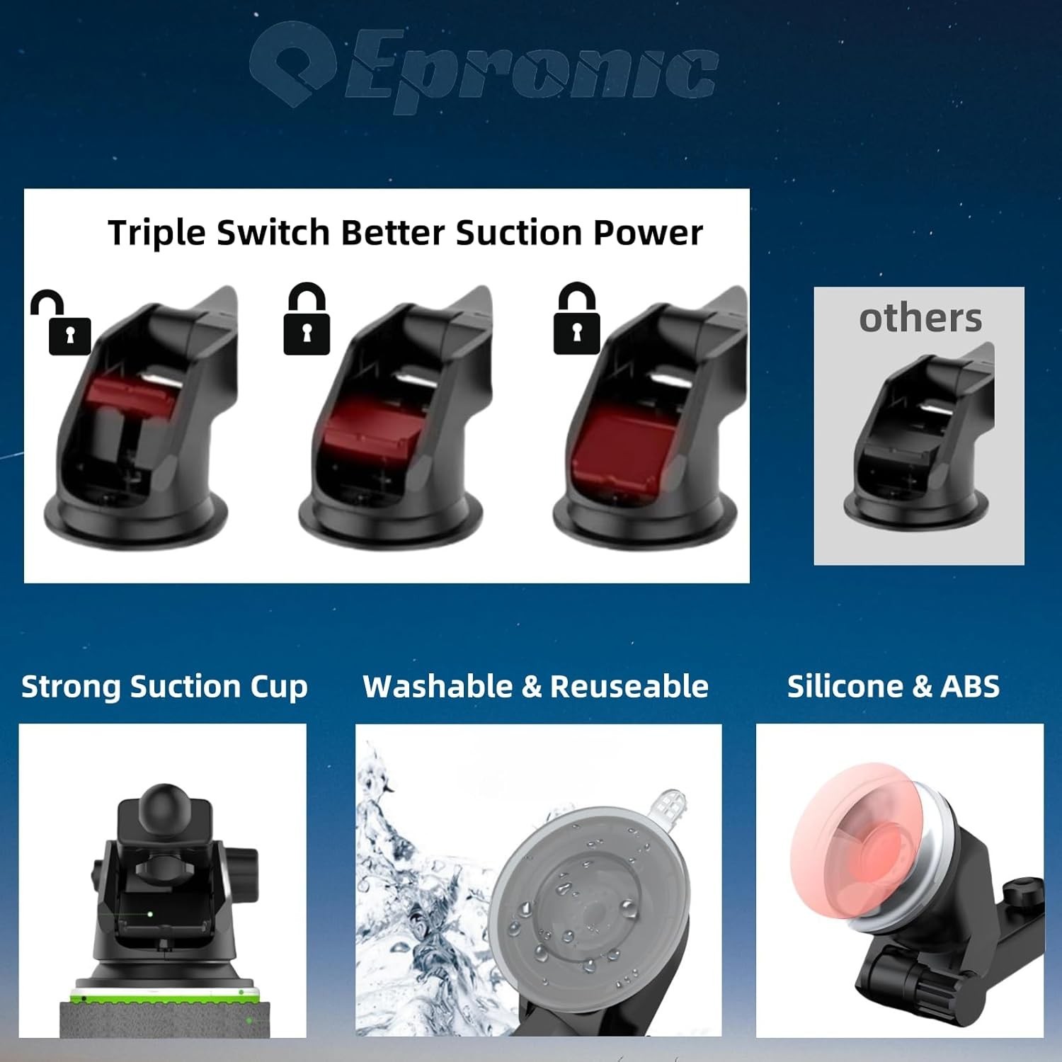 Flexible Dashboard Suction Cup Mount for 4.3”-10.26” Carplay & GPS Devices