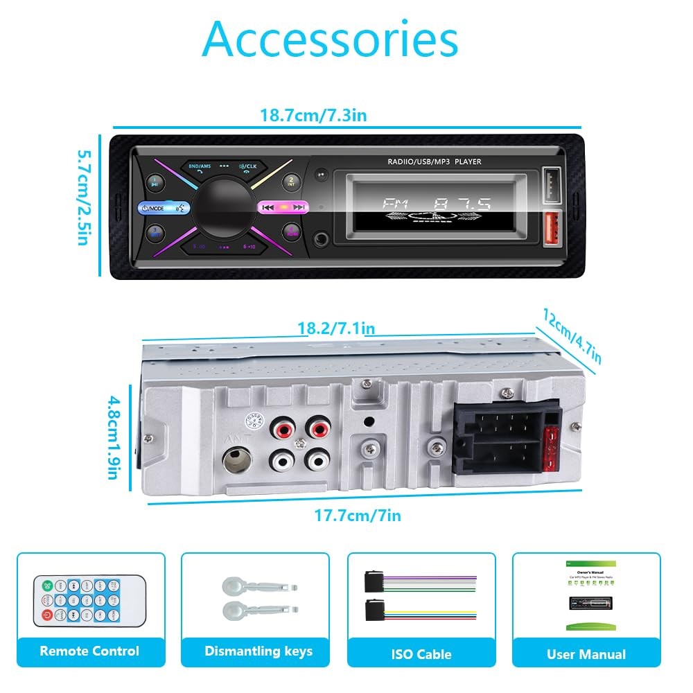 Single Din Car Audio System with APP Control MP3 Player for Car Stereo Radio …