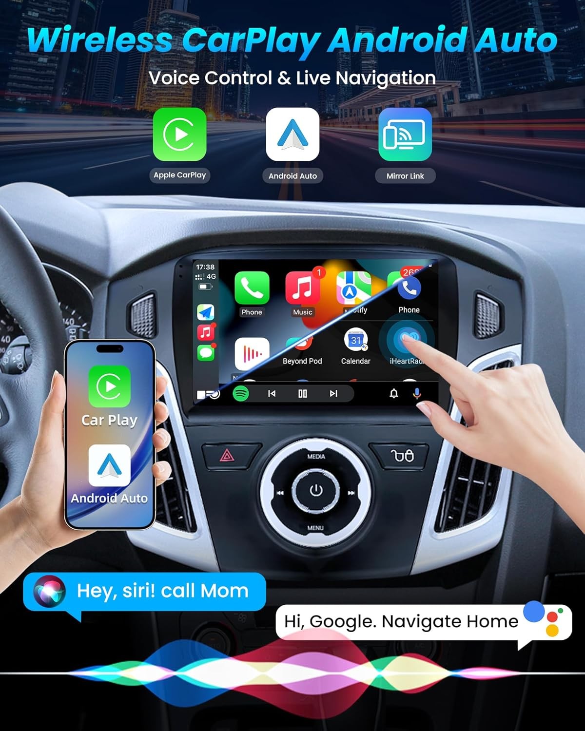 8Core 4+64G Car Stereo Radio For Ford Focus 2012-2018 GPS WiFi 1280*800 carplay