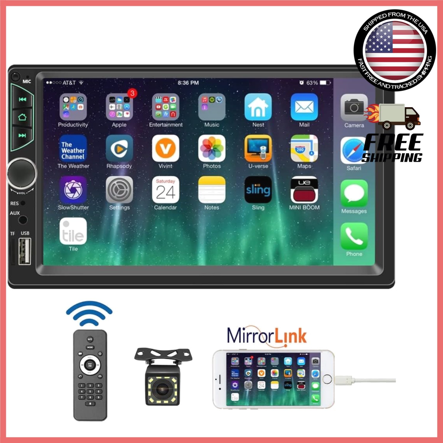 7-Inch Double Din Car Stereo with Backup Camera & Bluetooth 5.0 Technology