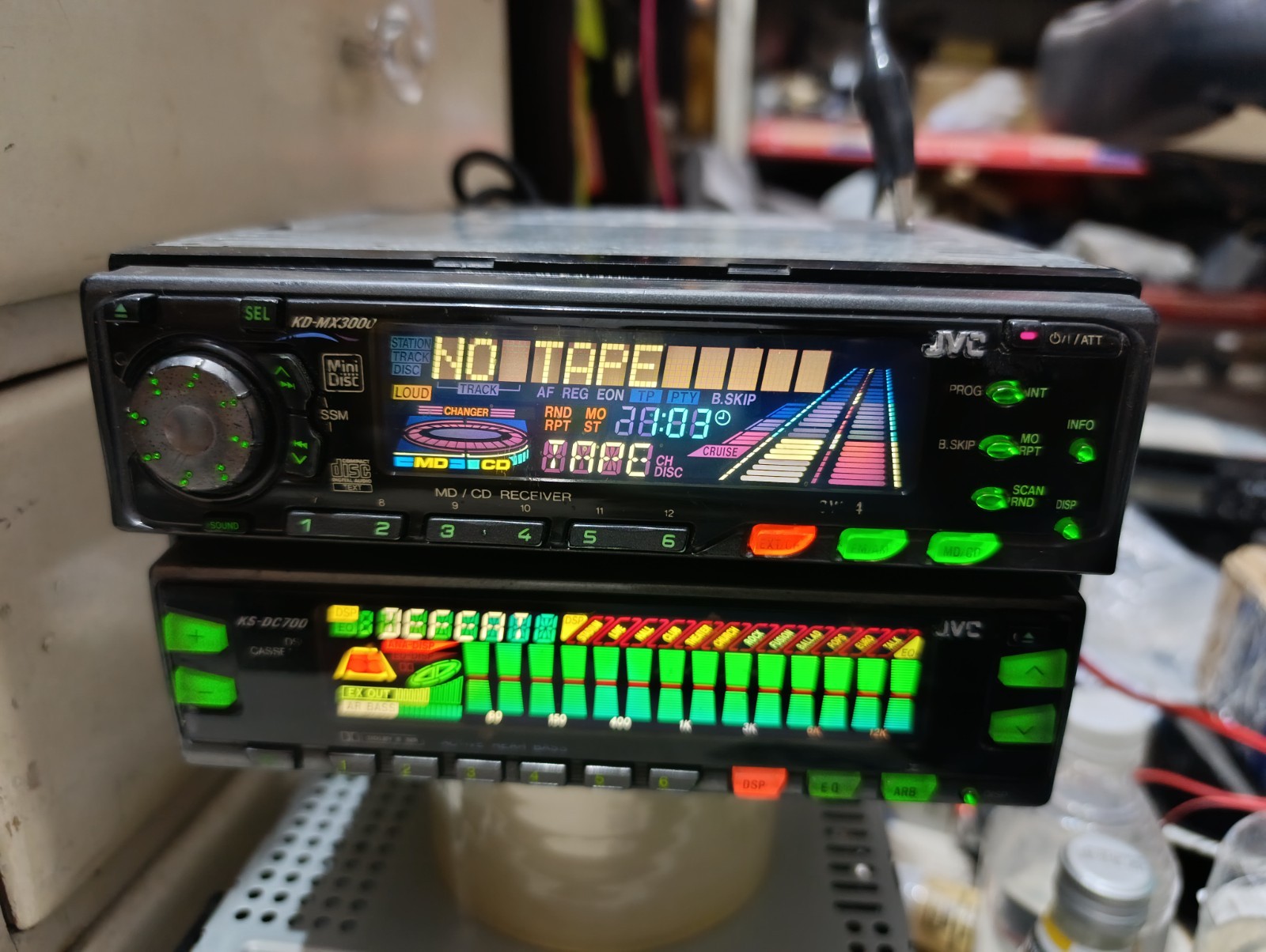 JVC KD-MX3000-B MD CD, 1bit DAC Level Meter & JVC KS-DC700 CASSETTE WT Spectrum