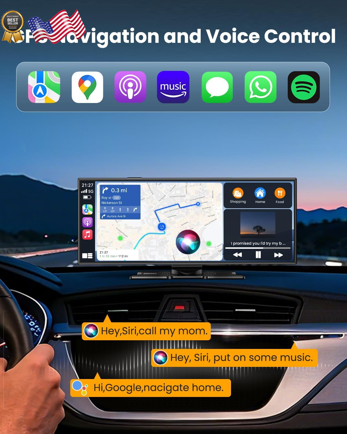 Largest 11.5″Wireless CarPlay Screen for Car,Portable A-pple Car Play & Andro