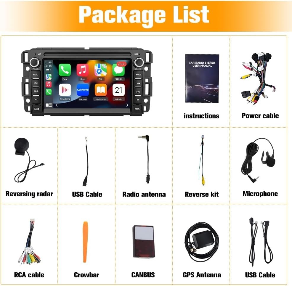 7″ 64G Android Auto Carplay for 2005-2014 Chevy Silverado GMC Sierra Yukon Buick