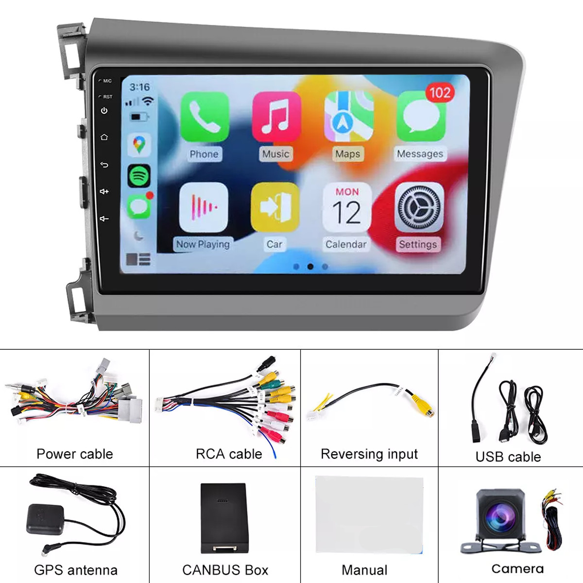2G+32G Carplay Android 12 Car Stereo Radio For 2012 Honda Civic GPS +Camera