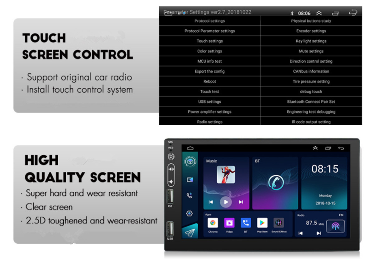 Double Din Car Stereo Radio Multimedia MP5 Player Bluetooth GPS WIFI Video 1+16G